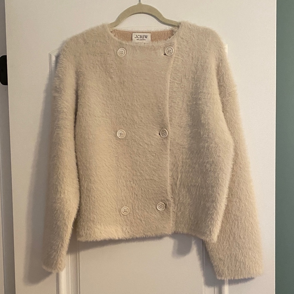 J. Crew Off-White Fuzzy Double-Breasted Sweater